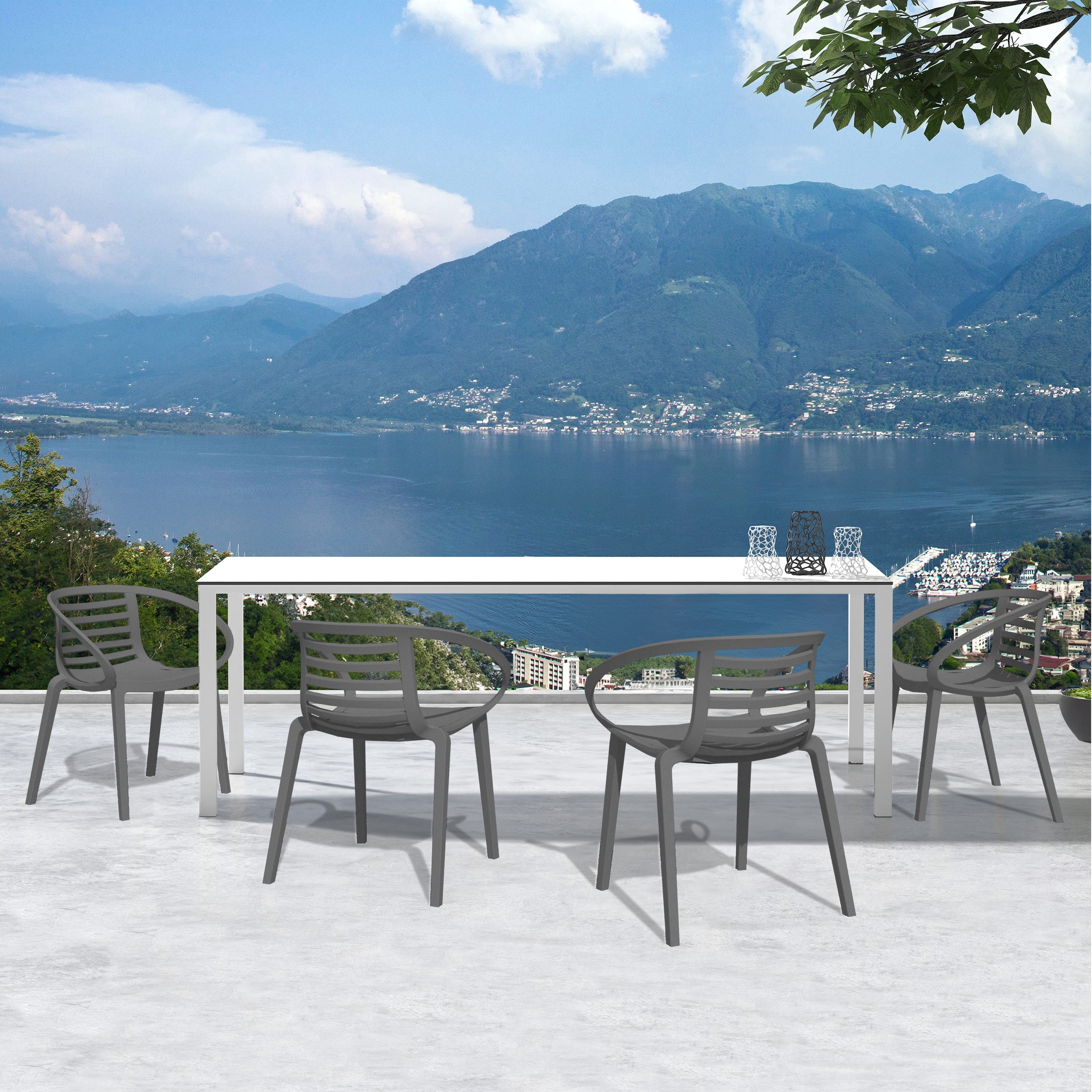 WRGHOME Syracuse Modern Outdoor/Indoor Plastic Resin Stacking Patio Dining Chairs  (Set of 2) - ANTHRACITE