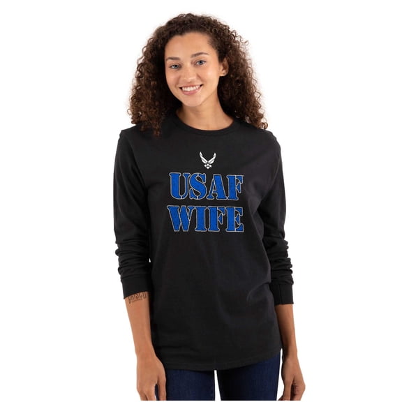 US Air Force USAF Wife Proud Spouse Women's Long Sleeve T Shirt Brisco Brands S