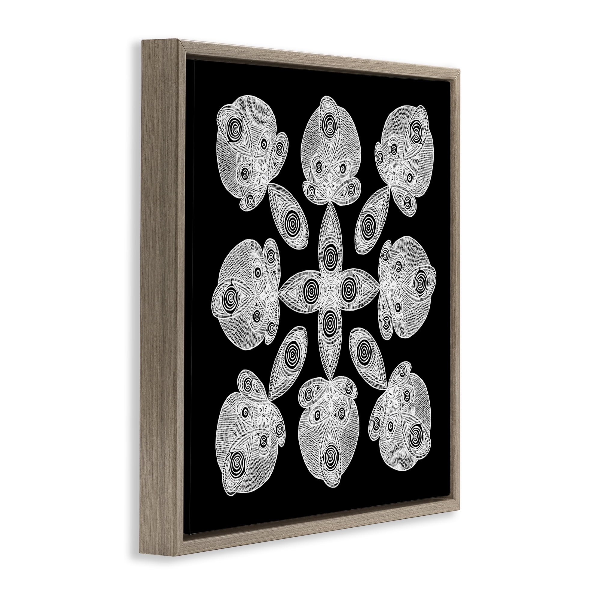 Stupell Industries Fractal Symmetry in Monochrome Brown Framed Floater Canvas Wall Art, design by El Perkin