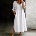 thumbnail image 2 of Bysome Women Dresses Solid Color 3/4 Sleeve Crew Neck Slit Dress Summer Breathable Women Dress Size L White, 2 of 4