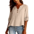thumbnail image 4 of Uqiangy Womens 3/4 Sleeve Tops Cotton Linen Shirts,Business Casual Outfits for Women Tunic Tops Women Fall Clothes Basic Tees for Women Womens Collared Shirt Shirts for Women Trendy Beige L, 4 of 6