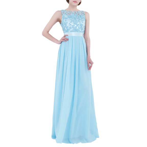 YONGHS Womens Vintage Sleeveless Lace Chiffon Long Dress Wedding Bridesmaid Evening Party Dress Sky Blue 4