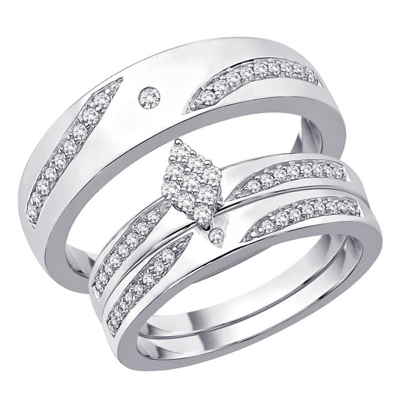 10K White Gold, Diamond Trio Wedding Ring Set (1/3 cttw)