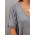 thumbnail image 5 of Asyoly Womens Tops Summer Plus Size V Neck Shirts Short Sleeve Waffle Knit Shirts Cotton T Shirts Solid Color Loose Tee Blouse, 5 of 7