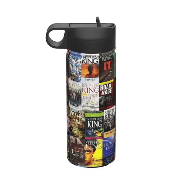 18 Oz Sports Insulated Water Bottle, Stephen King Book Cover Collage Stainless Steel Kettle Leak Proof for Sports Gym Travel