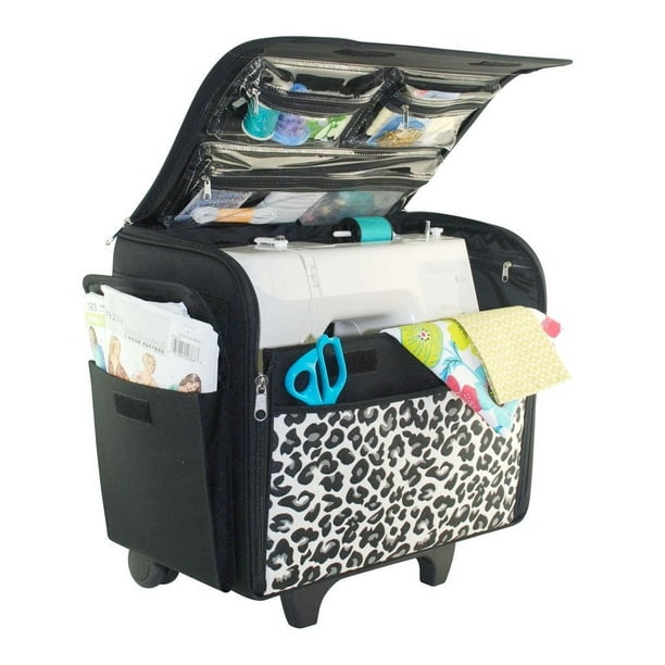 Everything Mary Collapsible Rolling Sewing Machine Tote, Cheetah Print, Sewing Machine Case Fits