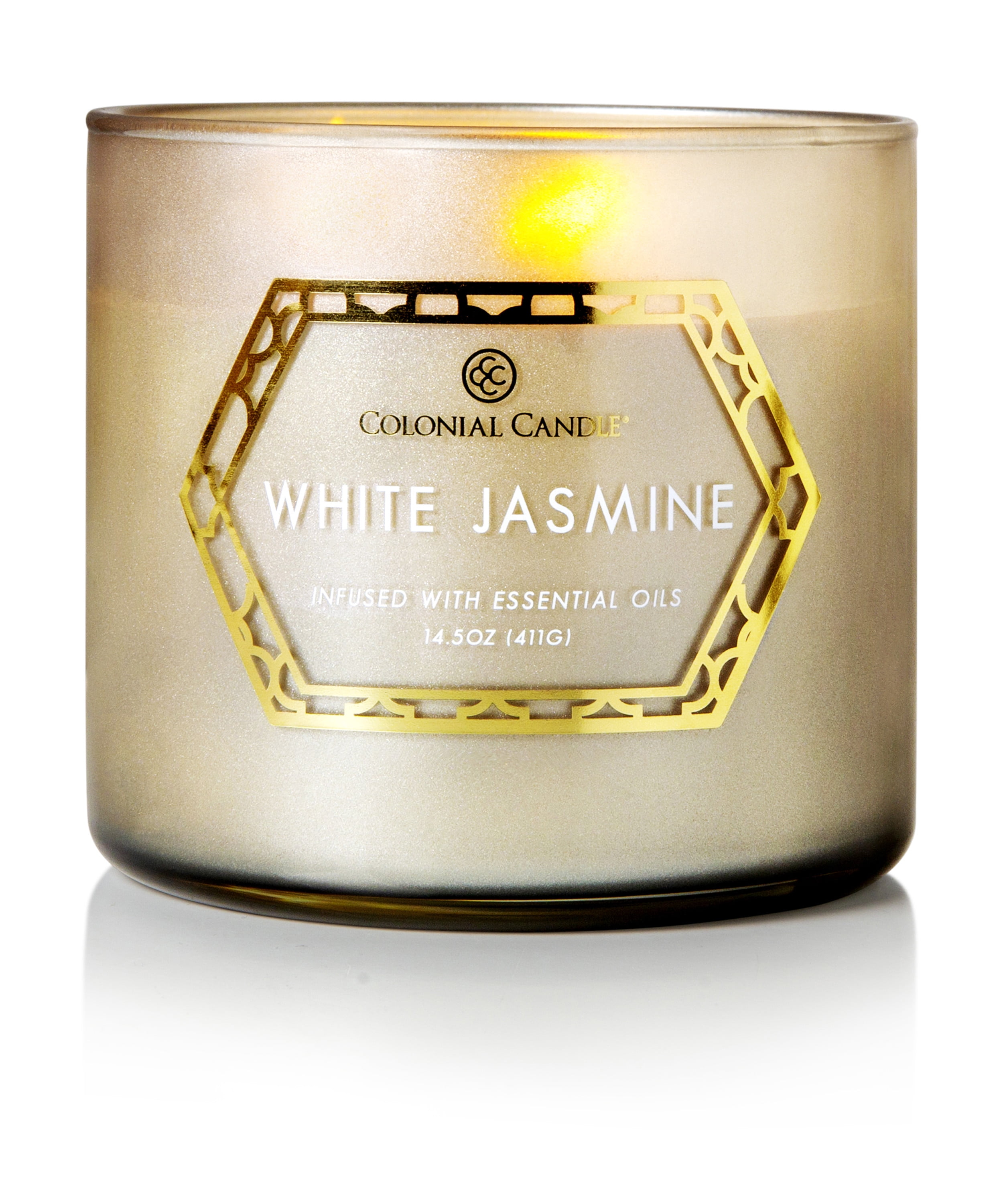 Colonial Candle White Jasmine 14.5oz 3 Wick Candle, Grey
