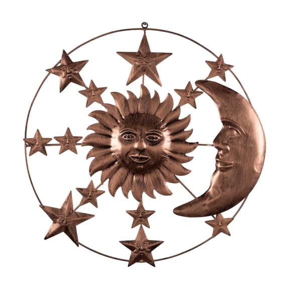 DecMode Bronze Metal Indoor Outdoor Sun and Moon Wall Decor with Stars