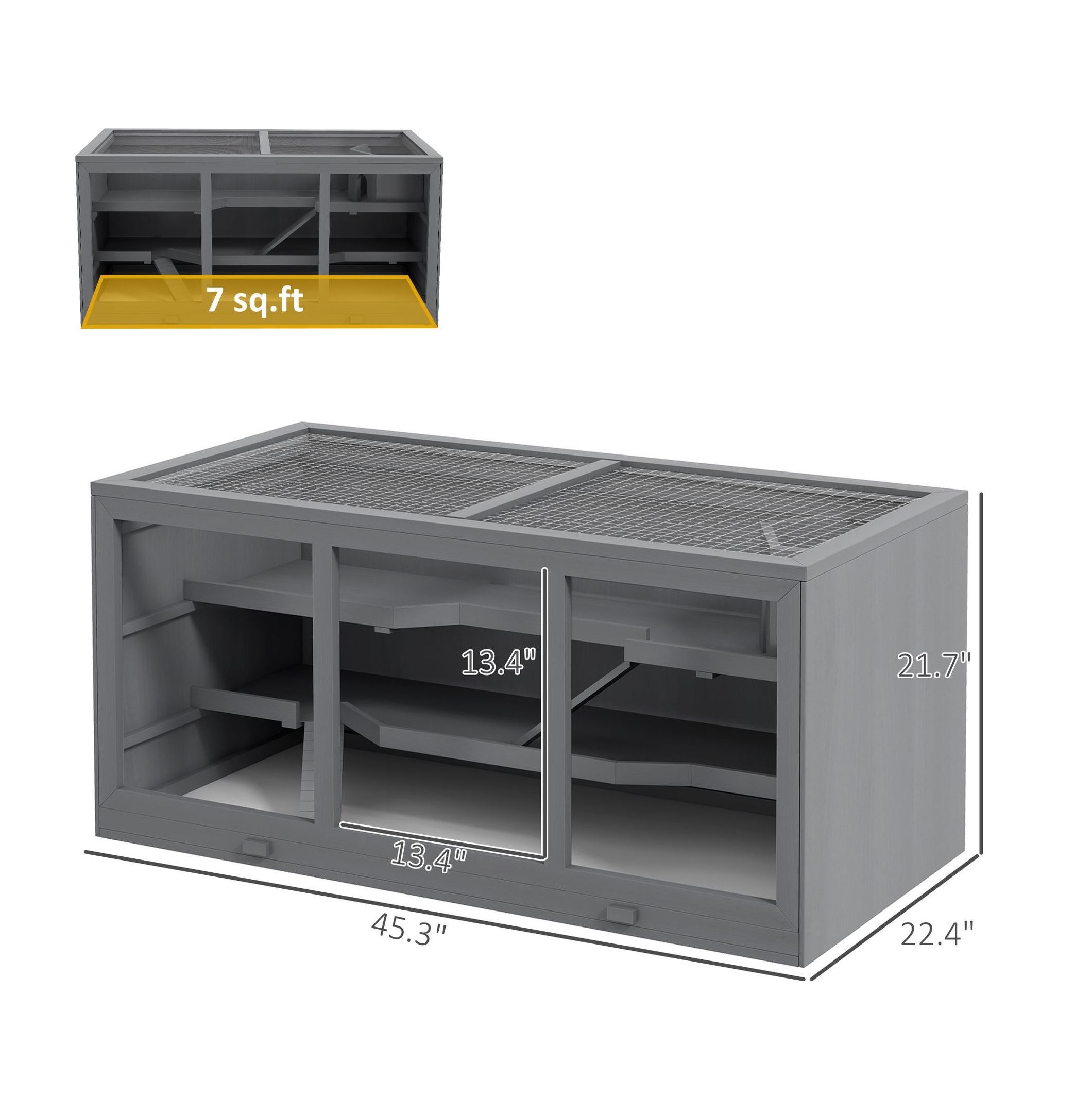3-Tier Hamster Cage, Hinged Roof, Waterproof Tray, Space-Efficient Design for Small Pets, Gray