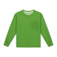 thumbnail image 4 of Cotton T-Shirts for Girls Long Sleeve Casual Solid Color Base Tees Chest Pocket Crew Neck Soft Layer Tshirts (5 Years, Green #A), 4 of 7