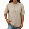 thumbnail image 5 of Thousandth Women's Summer Oversized Blouses Striped Henley Breathable Casual Shirts Trendy V-Neck Short Sleeve Tops with Buttons Loose Fit Pullover, 5 of 8