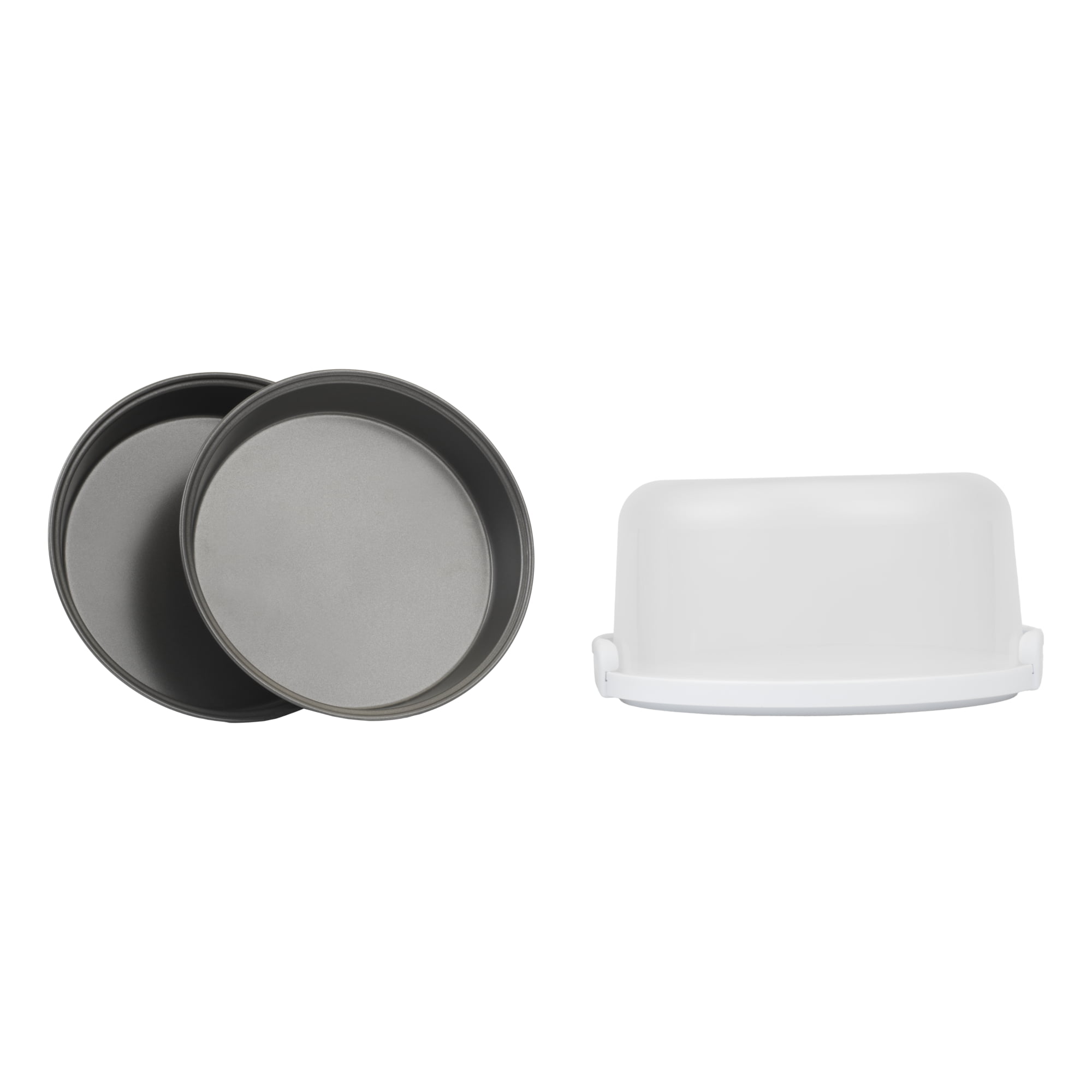 Mainstays 12 inch Cake Carrier with 9 inch Round Pans, Carbon Steel, Grey,  2 Pack