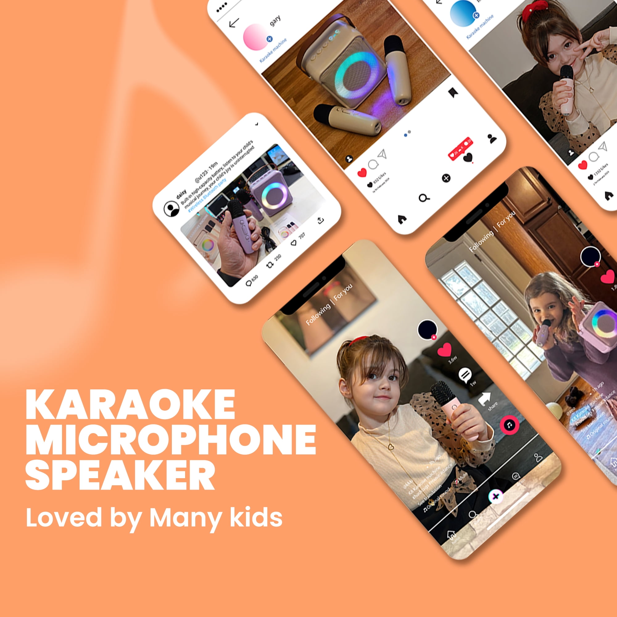 BONAOK Mini Karaoke Machine for Kids, Portable Bluetooth Speaker with 2 Wireless Microphones, Girls Gifts for Christmas Home Party, White