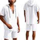 thumbnail image 1 of Conjunto de Pantalones Cortos para Hombre 2 Piezas Outfits Color Sólido Botón Cordón de Lino Camiseta con Capucha Y Pantalones Cortos de Playa, 1 of 9