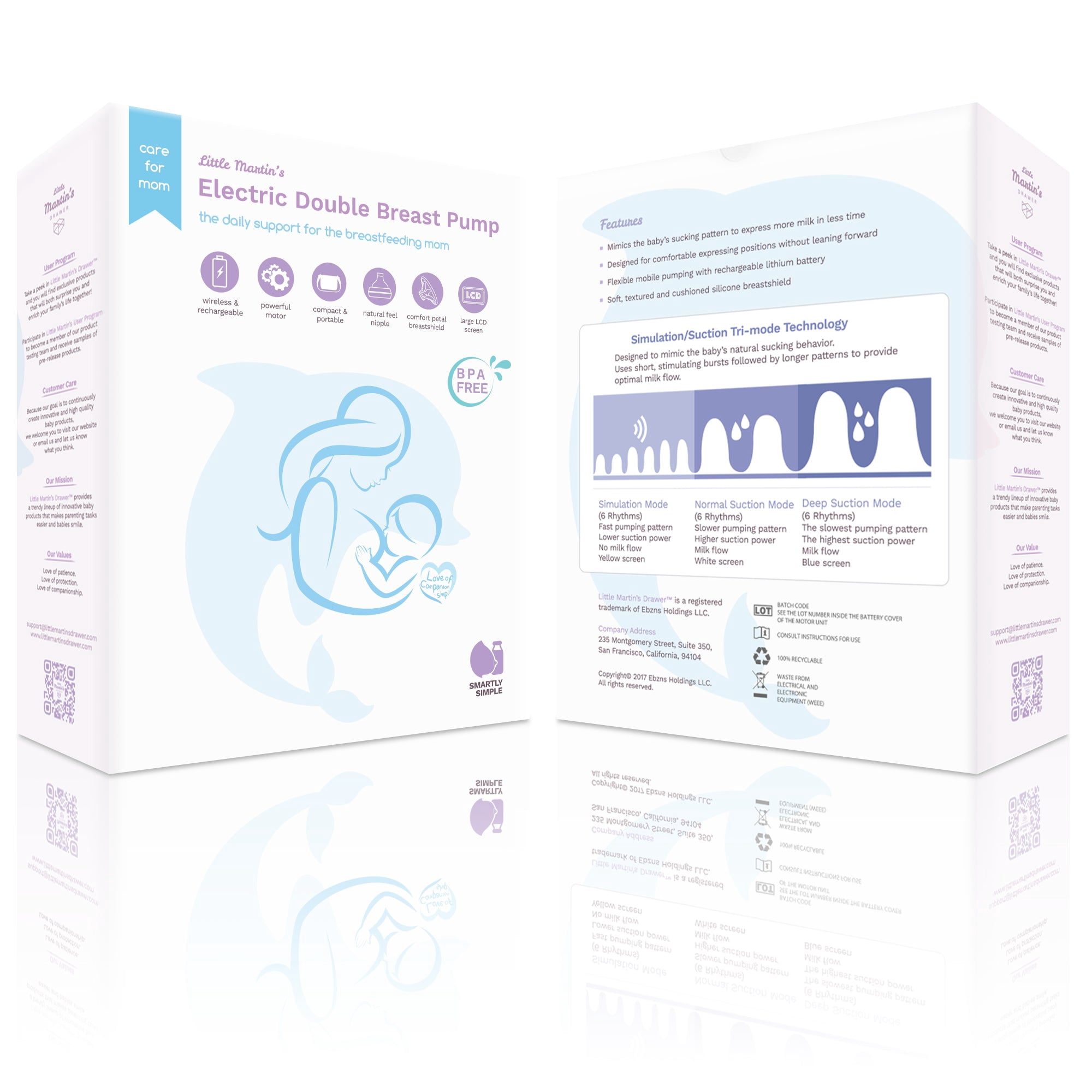 Little Martin's Drawer Rechargeable Double Electric Breast Pump, Bpa-Free, Wireless, Dual Mode, Great for Travel - Blue