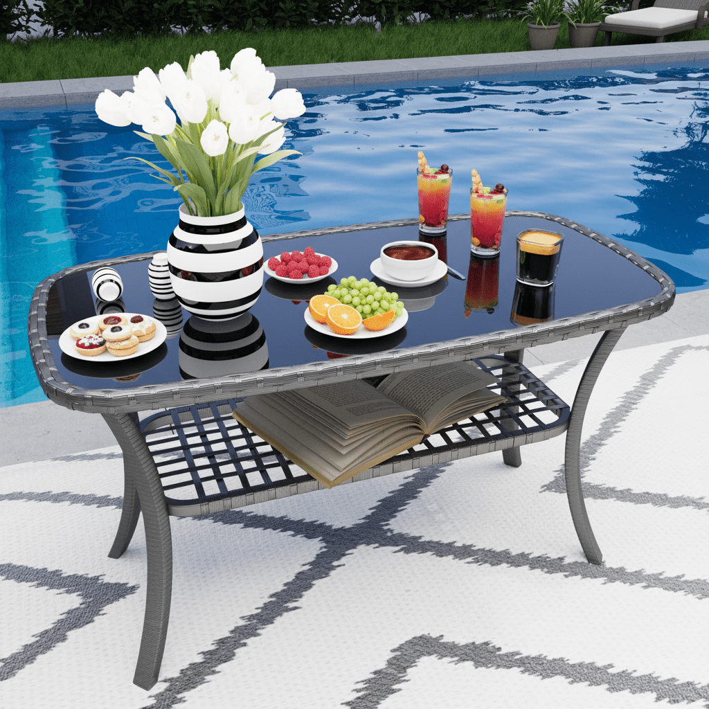 Segmart Patio Conversation Furniture Set,4-Piece PE Rattan Patio Furniture Set, Outdoor Conversation Set with Tempered Glass Table & Soft Cushions, All-Weather Blue Wicker Seating Group for Garden