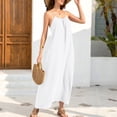 thumbnail image 7 of Plus Size Backless Dress Womens Beach Spaghetti Strap Long Open Back Dress Summer Vacation Cami Sundress White, 3XL, 7 of 7