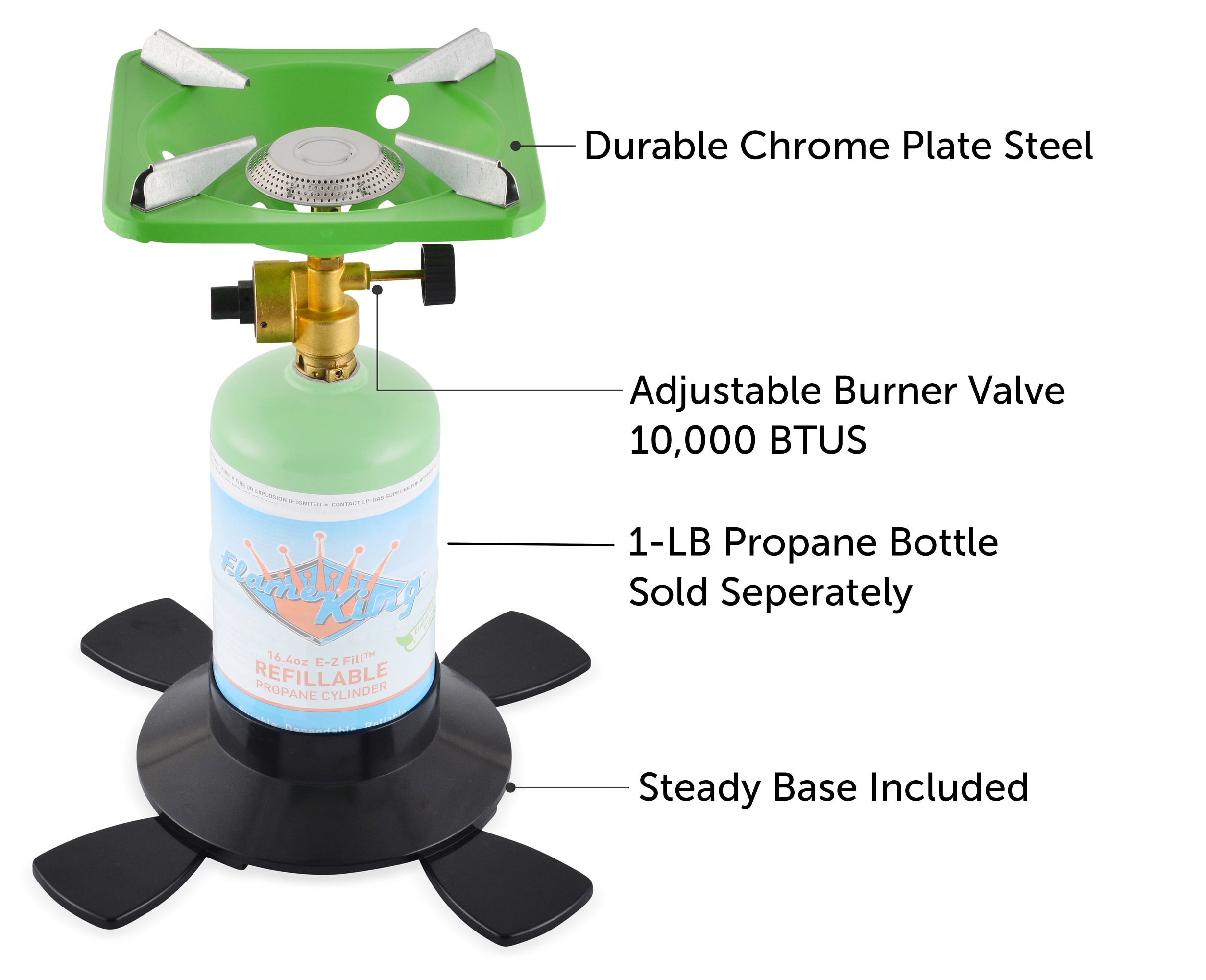 Flame King Portable Bottle Top Camping Stove with Stand for Outdoor Cooking & Backpacking, 10,000 BTU