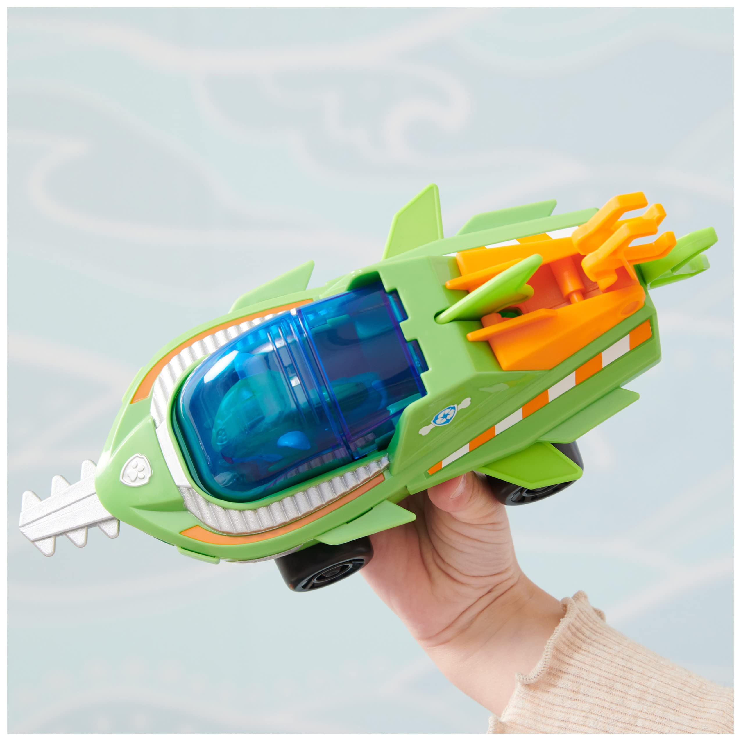 Paw Patrol Aqua Pups Rocky Transforming Sawfish Vehicle with Collectible Action Figure, Kids Toys for Ages 3 and up