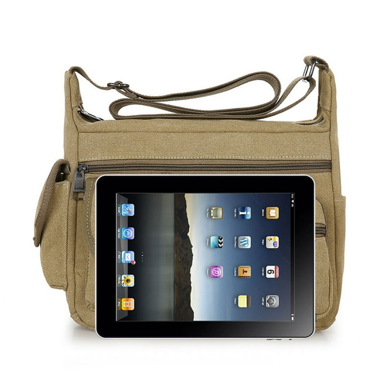 Yucurem Canvas Men Messenger Bag Large Casual Student Travel Shoulder Bags Khaki Men s Size 1 Pack Beige
