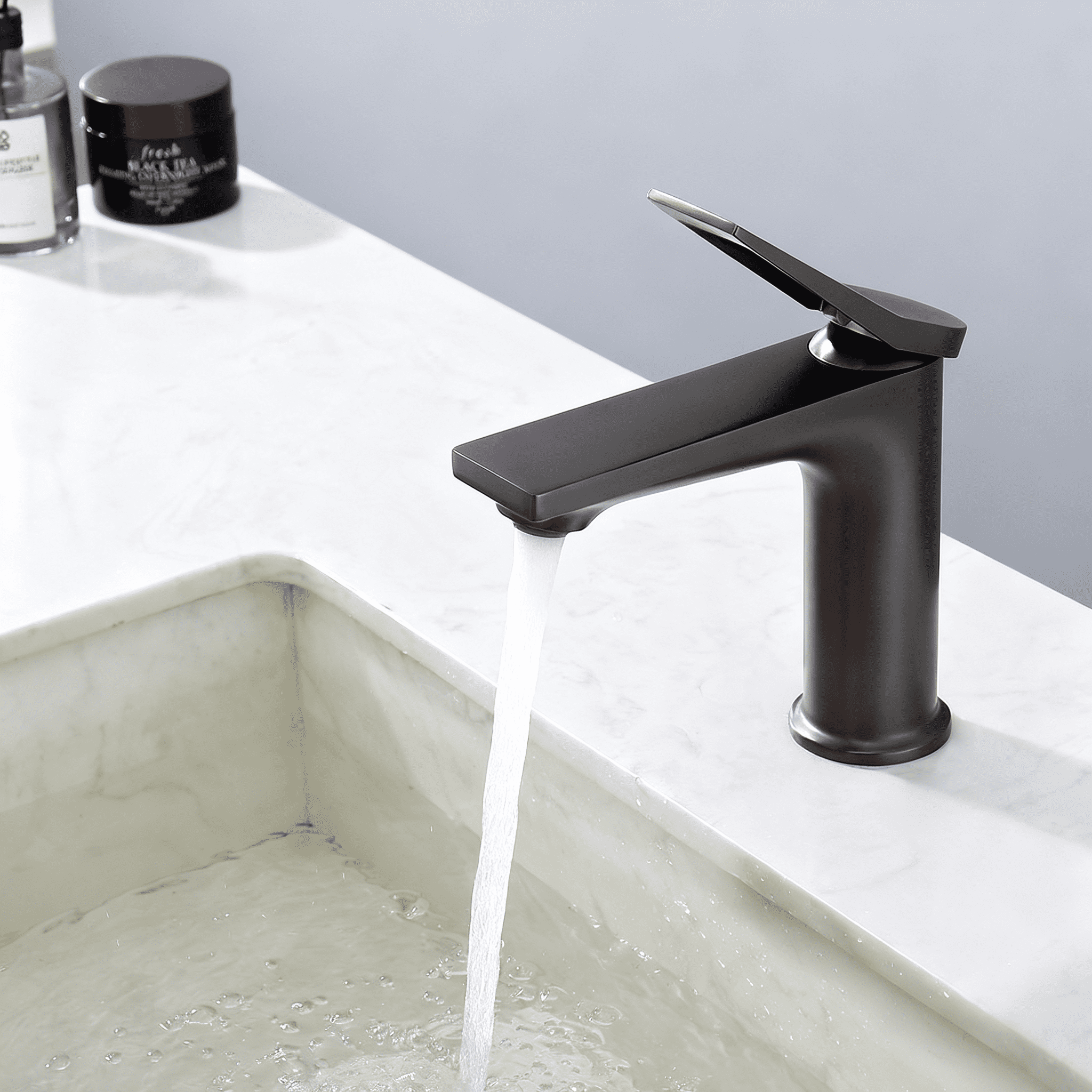 Gun Gray Single Hole Bathroom Faucet,Laundry Vanity Sink Faucet with Two 3/8" Hoses