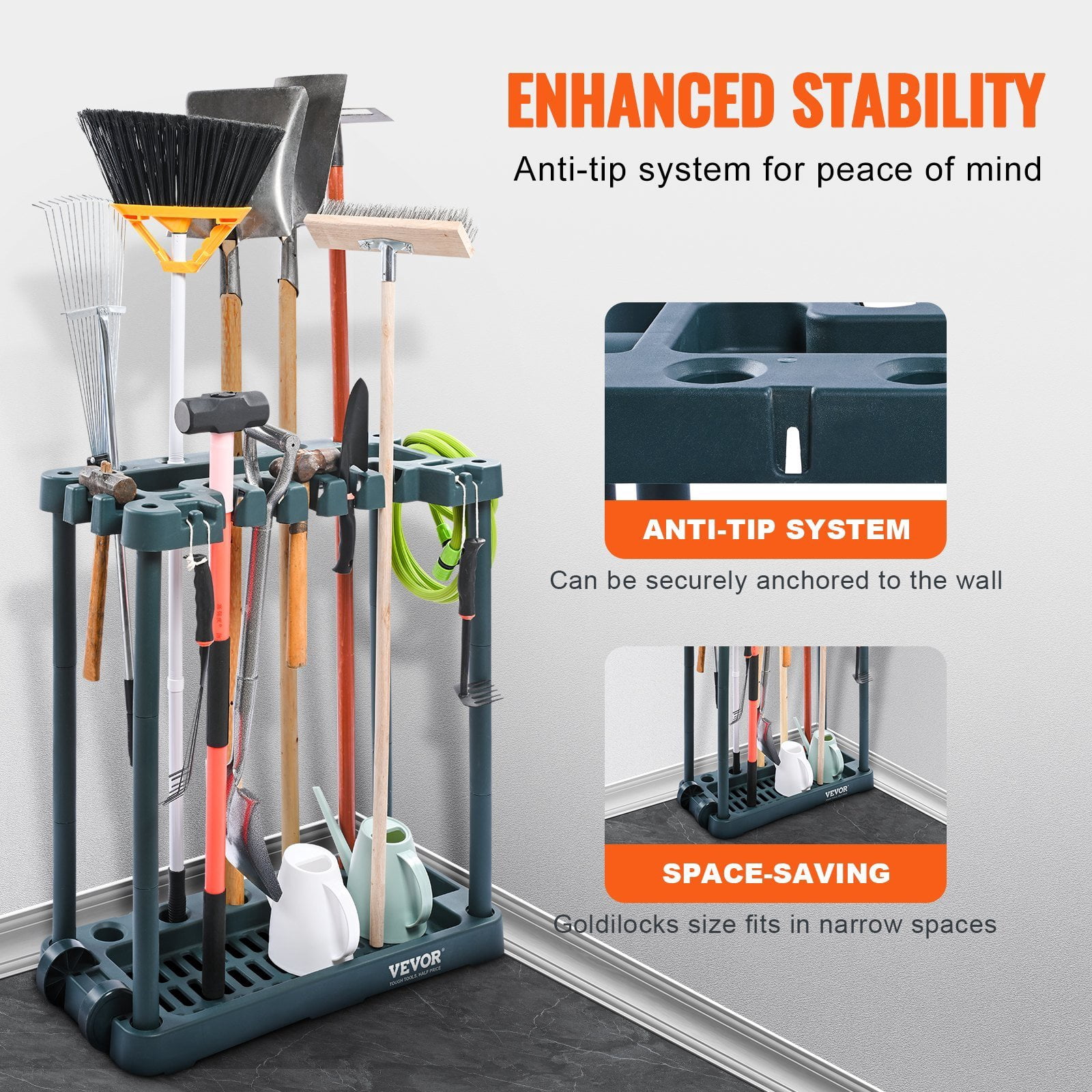 Garden Tool Organizer, 10 Slots, Yard Tool Tower Rack for Garage Organization and Storage, Hold Long-Handled Tools, Rakes, Brooms, Shovels, PP Garden Tool Stand Holder Organizer