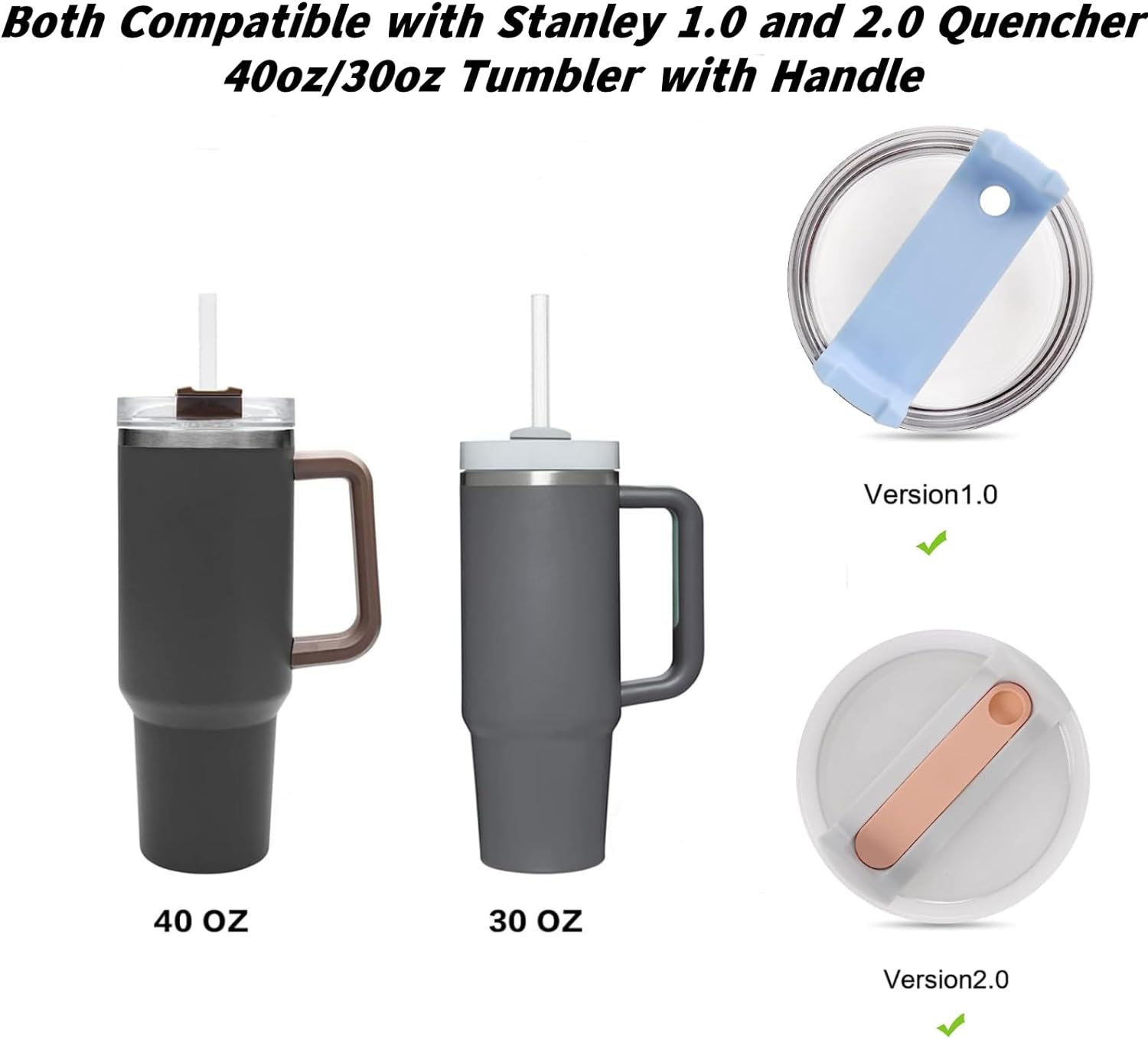 Kit Accessoires Stanley Cup | 9 Pièces : Base Silicone, Couvre-Pailles, Bouchons Anti-Fuite | Pour Quencher H2.0