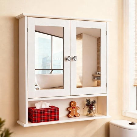 Condition photo showing New/Like New for ktaxon bathroom medicine cabinet wall storage cabinet with 2 mirror doors and shelves white
