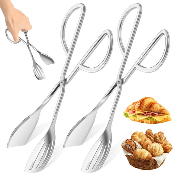 Ikoopy 2 PACK Serving Tongs for Buffet Party Catering Thickening Food Serving Salad Cake Bread Kitchen Tongs Stainless Steel