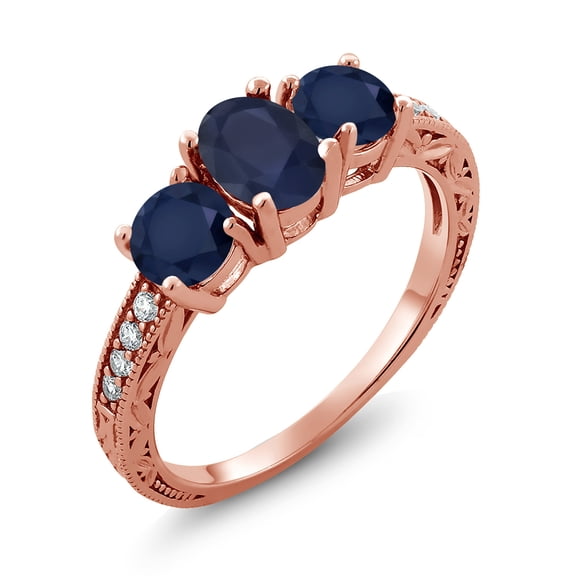 Gem Stone King 2.32 Ct Oval Blue Sapphire 18K Rose Gold Plated Silver Moissanite Ring (Size 6)