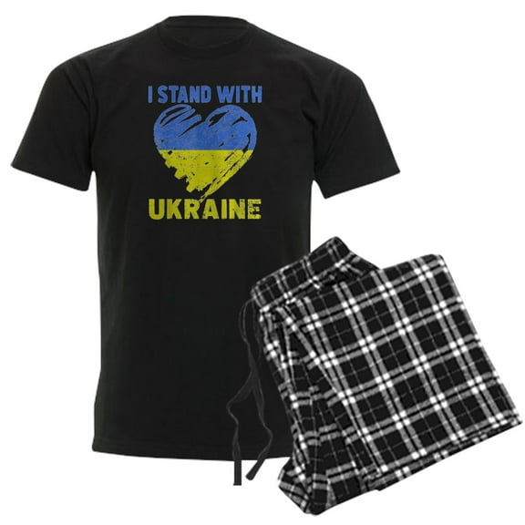 CafePress - Ukrainian Lover I Stand With Ukraine Heart Pajamas - Men's Dark Loose Fit Cotton Pajama Set