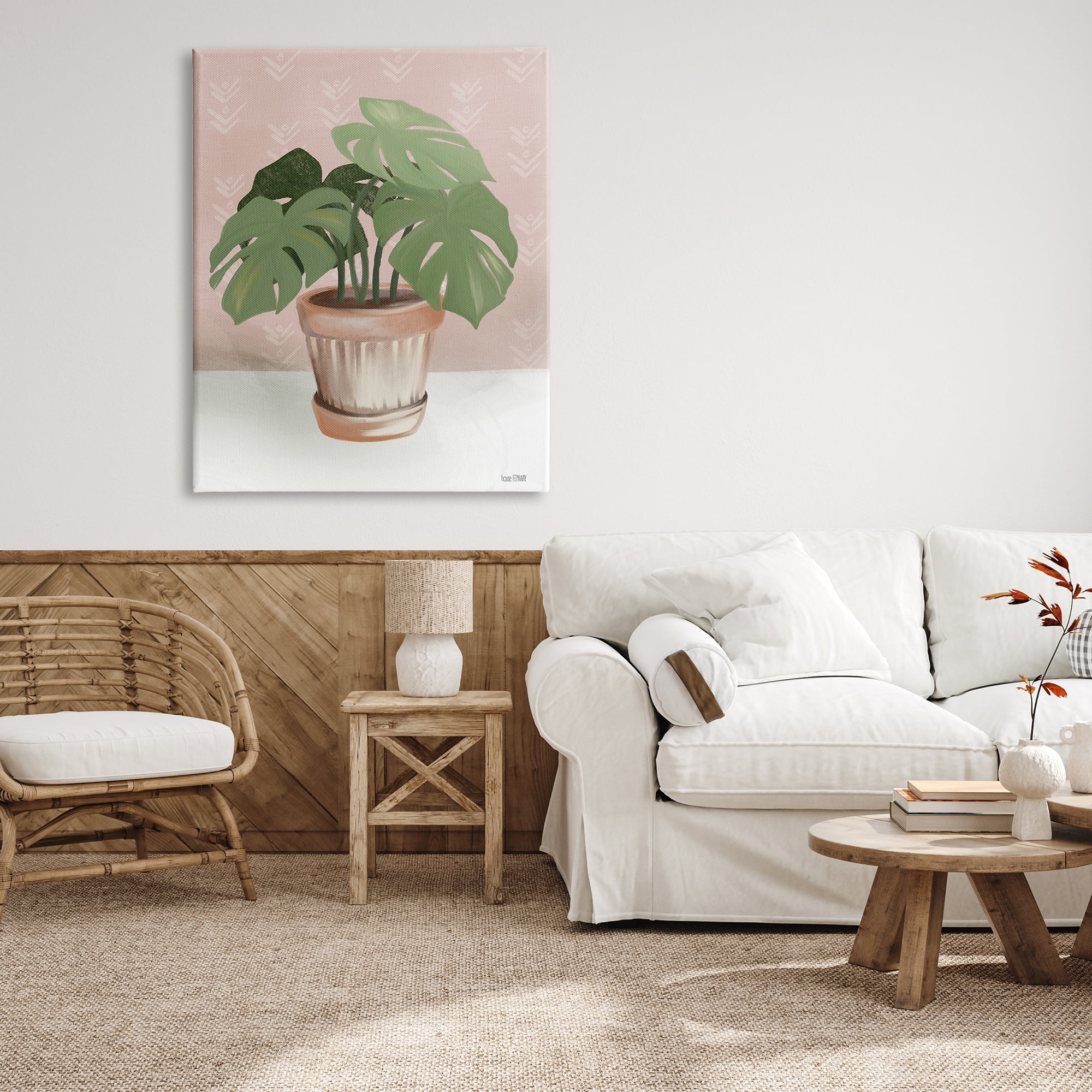 Potted Monstera Plant Pink Room Still Life 36 in x 48 in Painting Canvas Art Print, by Stupell Home Décor