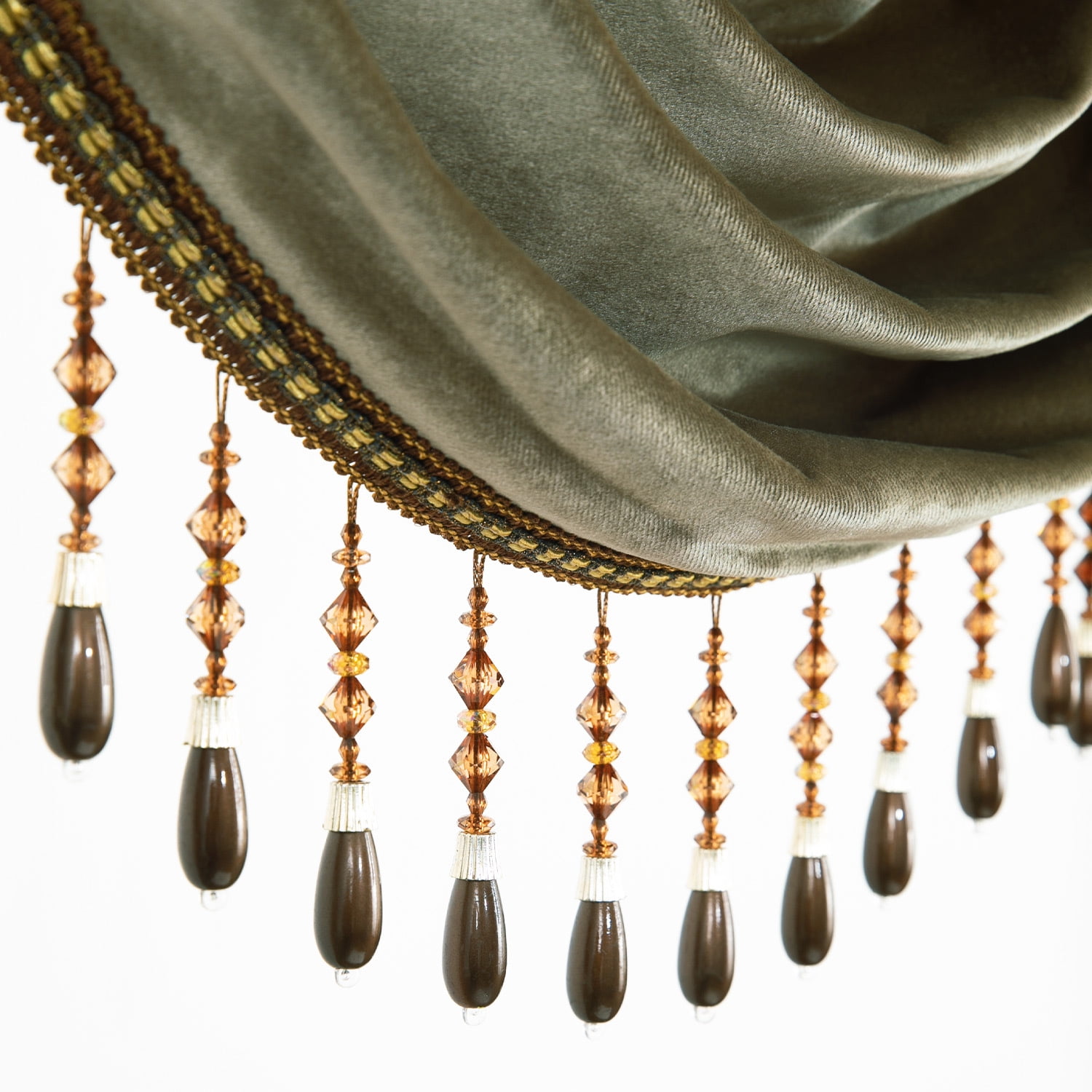 VOGOL Vintage Style Waterfall Valance Curtains, Velvet Window Treatment with Tassels, Light Filtering Decorative Drapes for Living Room, 59 inches Wide, Brown