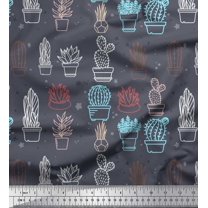 Soimoi Rayon Fabric Dot & Cactus Tree Print Fabric by The Yard 56 Inch Wide