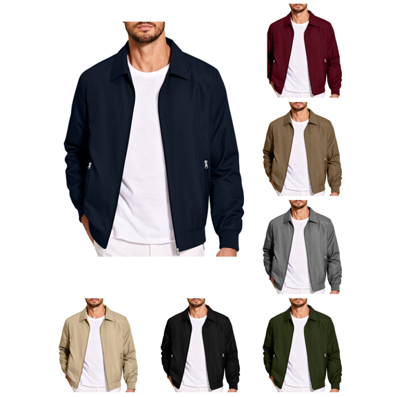 Atkumj Mens Bomber Jacket Trendy Full Zip Lightweight Jacket Casual Solid Color Long Sleeve Jackets with Zipper Pockets S