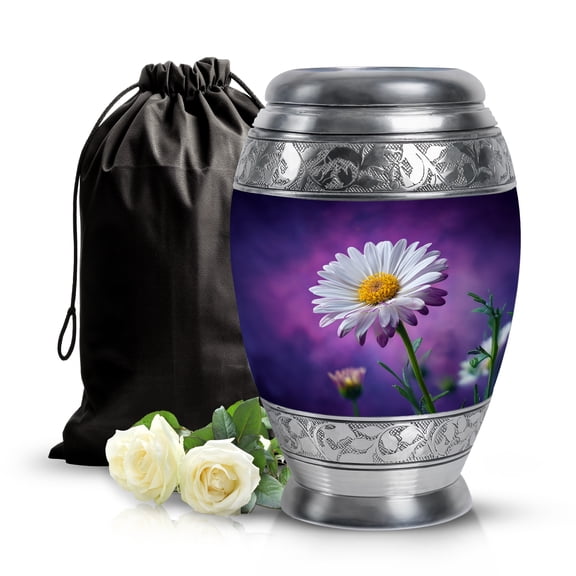 SABURIAL Daisy Urn - Funeral Urn Ashes - Unique Design - 10 Inch - Large With Velvet Bag - Urns For Adult Male & Female - Ashes Urns Human Remains - Decorative For Cremation