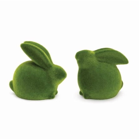 5 & 5.5 in. Terra Cotta Rabbit Figurine, Green - Set of 2