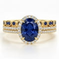 thumbnail image 2 of Jewelerix Oval Cut Blue Sapphire Engagement Ring with Moissanite Diamond Halo Ring with Milgrain Band in White Gold, Valentine's Gift, 2 of 4