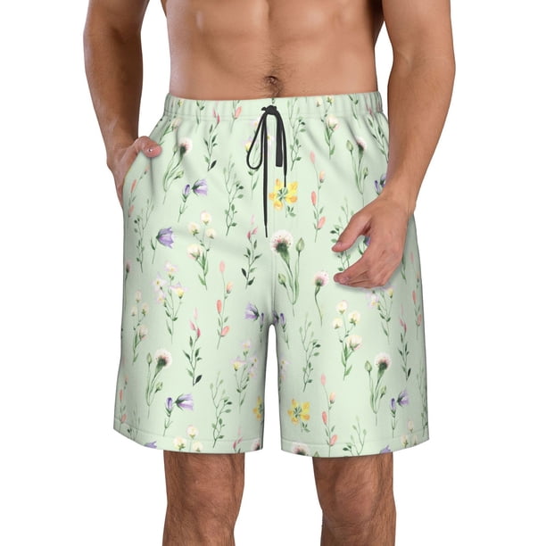 Fotbe Wildflower Watercolor 5 Trajes de Baño Estampados para Hombre, Shorts de Verano de Secado Rápido, Ropa de Playa, Bañadores-Small