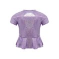 thumbnail image 2 of inlzdz Kids Girls Metallic Ruffle Hem Crop Top Short Sleeve Round Neck Tee Shirt Rave Festival Jazz Dance Top Purple 150, 2 of 7