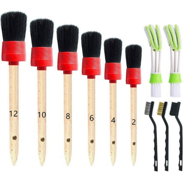 Brosse de Détail Multi-Usage pour Voiture, avec Brosse de Détail pour Cheveux Super Doux Naturelle, Utilisée pour Nettoyer les Évents Intérieurs de Roue Badge-SinKeeU