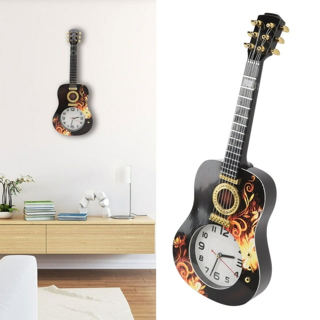 Reloj de Pared con Forma de Ukelele Relojes de Pared Modernos Silenciosos que Funcionan con Pilas Reloj Despertador de Decoración Retro para el Hogar la Sala de Estar de la ANGGREK Otros