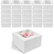 [25 Pack] O'Creme Small Bakery Cake Boxes With Window, 4x4x2.5, Cupcakes Donuts Cookies Pastries, For Wedding Treats Party Favors Showers Gift, White Paper Kraft Cardboard Mini Packaging Containers