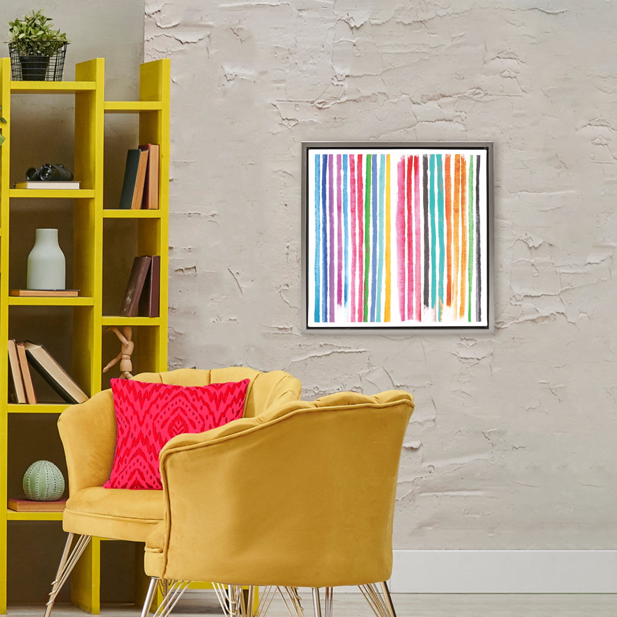Stupell Industries Colorful Vertical Stripes Gray Framed Floater Canvas Wall Art, design by Amber Sterling