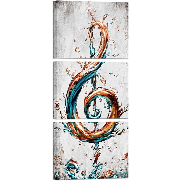 Hieng 3 Piece Abstract Canvas Wall Art Modern Music Note Painting Poster Print Modern Turquoise and Orange Picture Artwork for Kitchen Bedroom Bathroom Decor Unframed