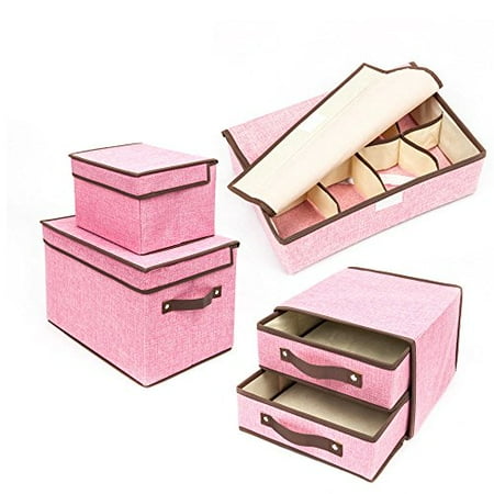 Garment Storage Boxes - GHP Set of 4 Pink Non-Woven Fabric Folding Collapsible Garment Clothes Storage Boxes