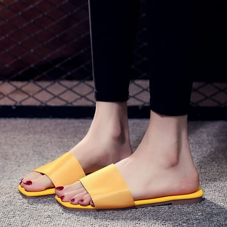 

BRISEZZS Slide Sandals for Women- New Style Beach Open Toe Home Flip-flops Casual Breathable Summer Flat Slide Sandals #461 Yellow-38