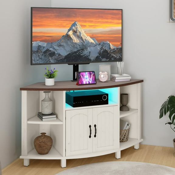 Dextrus Corner TV Stand with Mount for 32-70 Inch TVs, LED Entertainment Center TV Table with Power Outlets