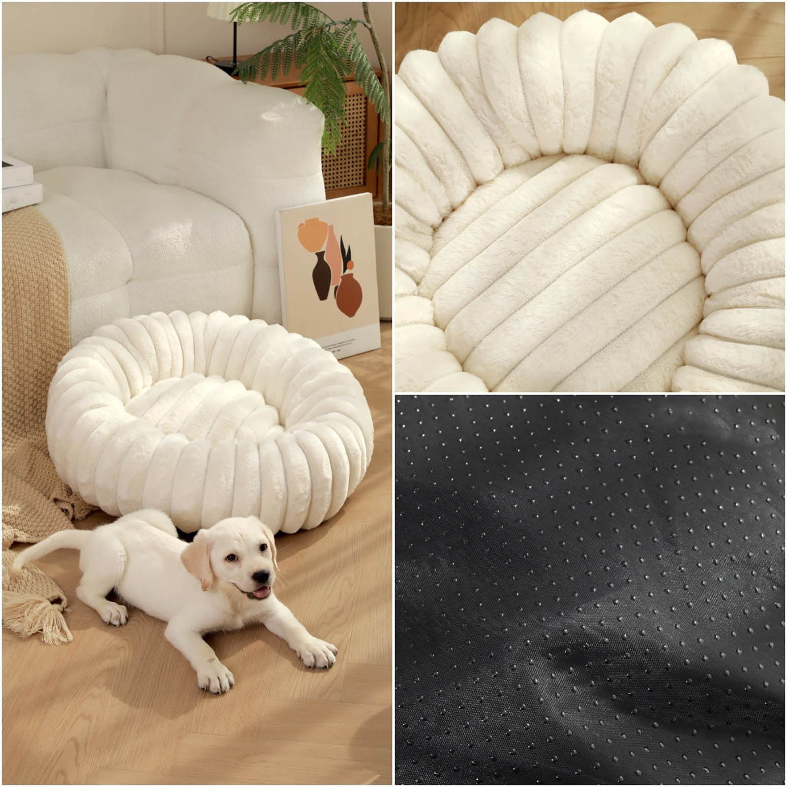 Qholemyo Large Dog Bed High Weight Long Hair Plush Round Winter Warm Pet Mat Comfortable Dog Sleeping Pad