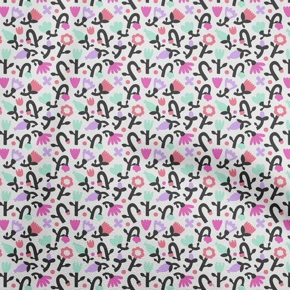 oneOone Polyester Spandex White Fabric Kids Floral Dress Material Fabric Print Fabric By The Yard 56 Inch Wide